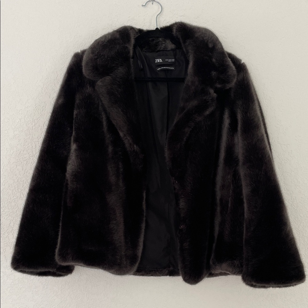New Zara Women's Luxurious Black Faux Fur Teddy Jacket Coat
